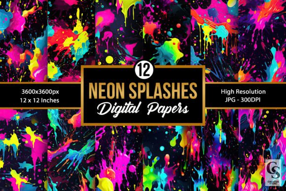 Download Neon Splashes Pattern Digital Papers - Neon splash Collection