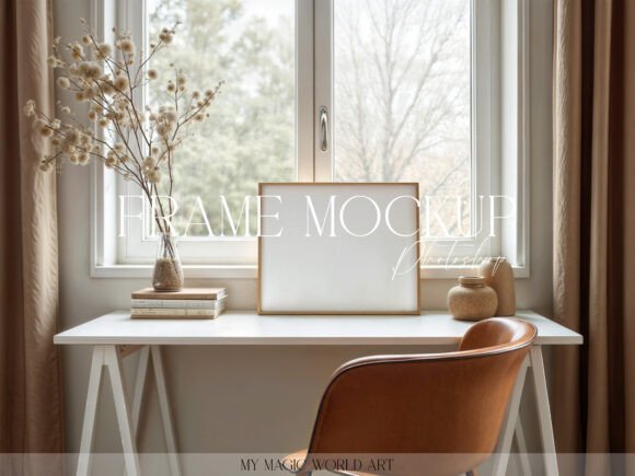 Download Light Mockup Horizontal Frame on Table - Premium Resources