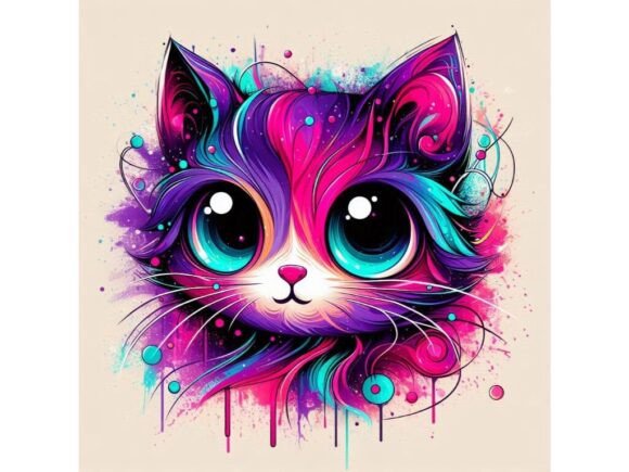Download Abstract Kittywith Neon Splashes and Big - Neon splash Collection