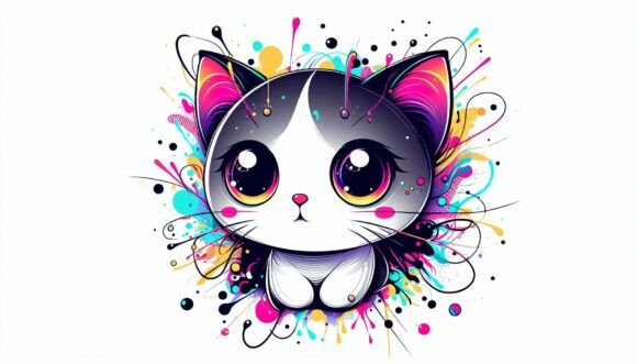 Download Abstract Kittywith Neon Splashes and Big - Neon splash Collection