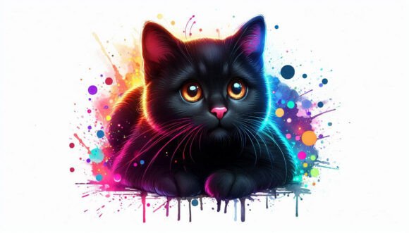 Download Curious Black Cat with Neon Splashes in - Neon splash Collection